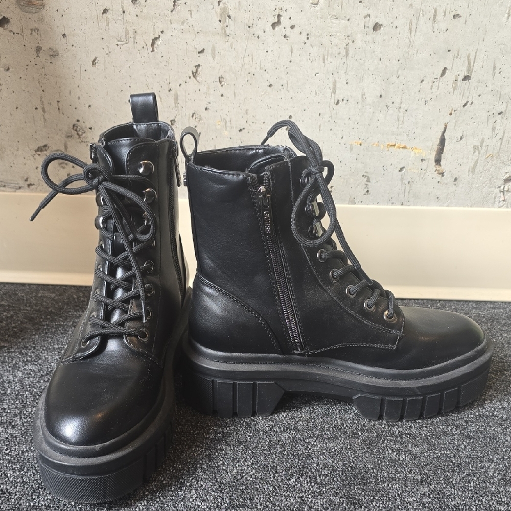 Guess Black Lace-Up Platform Combat Boots